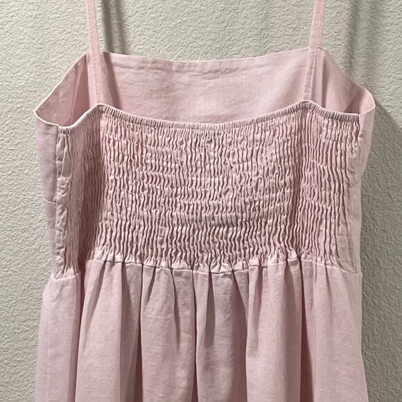LE RAGAZZE NWT Sleeveless Empire Maxi Dress Linen Blnd Border Seaside Pnk/Mult L - Picture 4 of 11